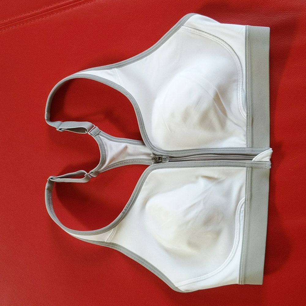 Large Front Zip White Champion Sports Bra
